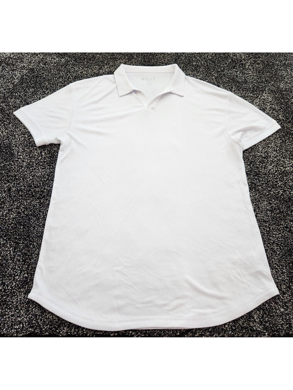 New BYLT Ribbed Short Sleeve Open V Polo Shirt Men's XL Johnny Collar Comfort